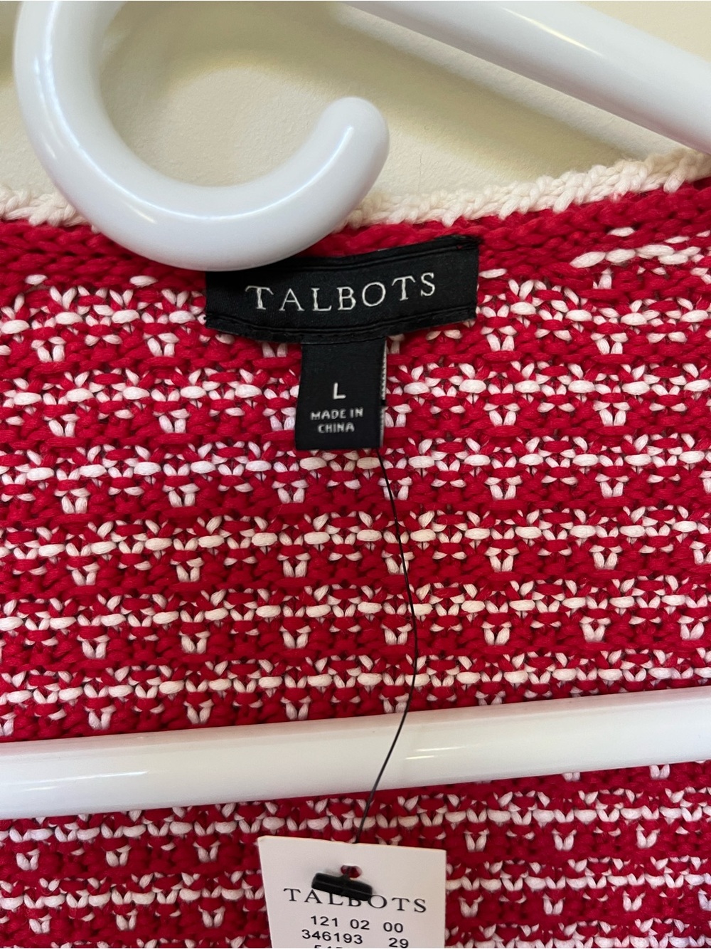Talbots ~ Classic Red & White Tweed Knit Cardigan ~ Large ~ New with Tags - Picture 3 of 10